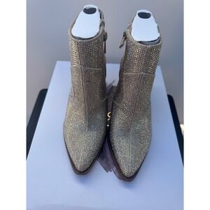 Jessica Simpson Zalor Champagne Glitter Gabor Rhinestone Ankle Boots Size 5M